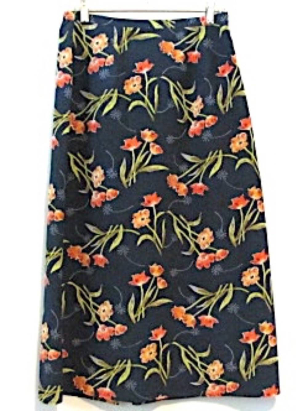Jennifer Moore Blue Coral Floral Silk A-Line Midi Skirt, Size 10P - Picture 3 of 8